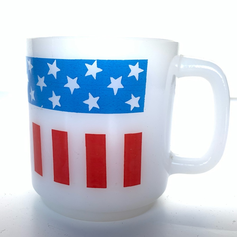 Milk Glass Flag Stars Stripes Vintage Coffee Mug